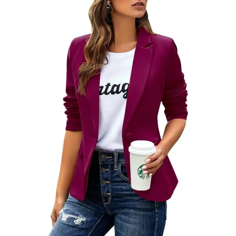 Women’s Slim Fit Office Blazer – Long Sleeve Lapel Jacket