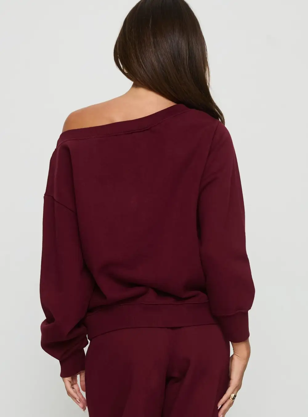 Ribbed Hem Off Shoulder Sweatshirt