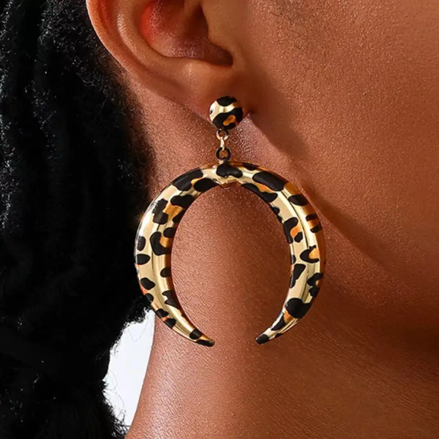 Leopard Crescent Dangle Earrings