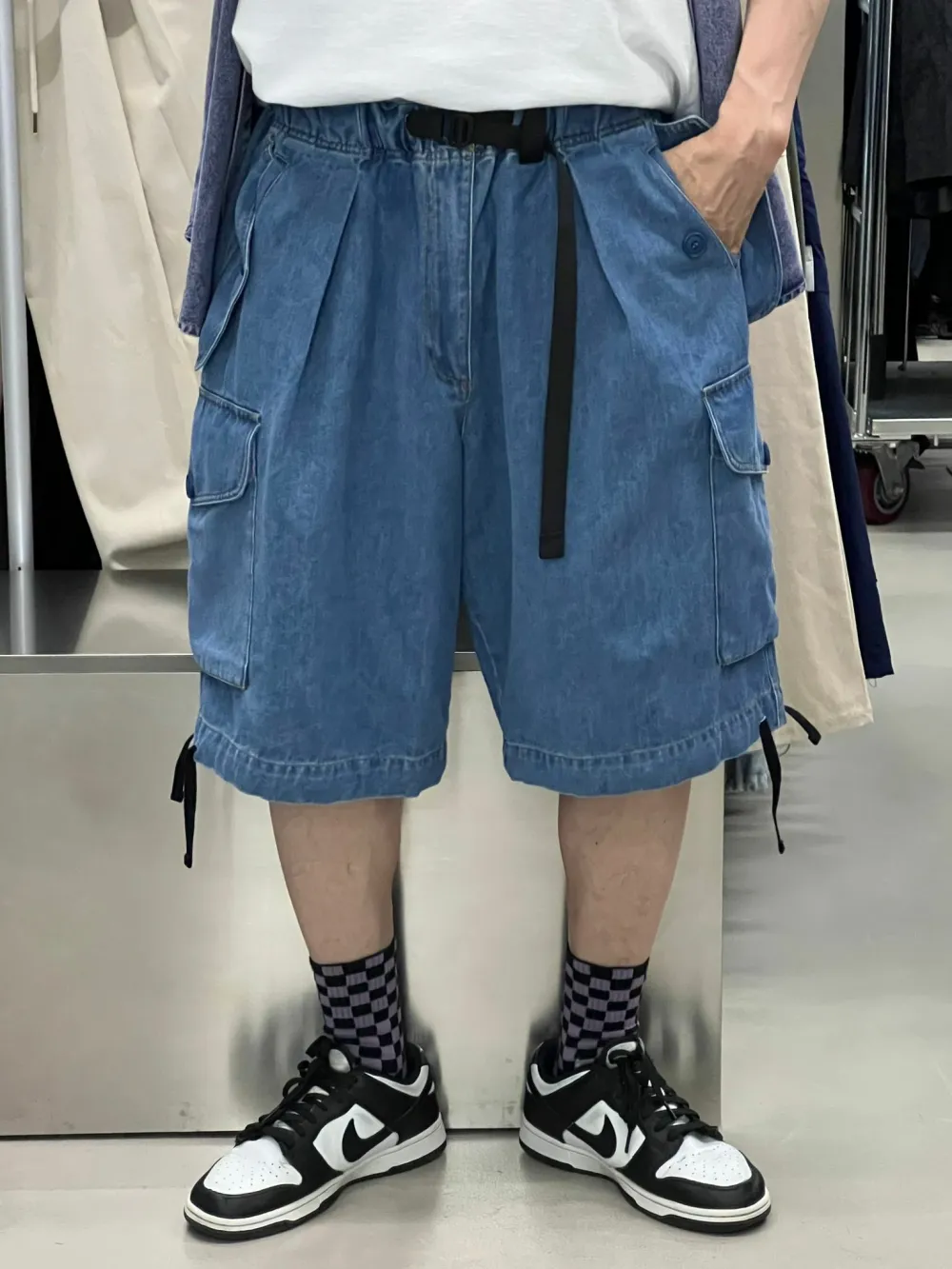 Drawstring Longline Denim Cargo Shorts