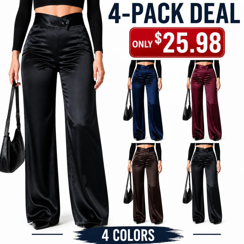Women's Satin Smooth Straight Leg Pants With Irregular V Waistline
