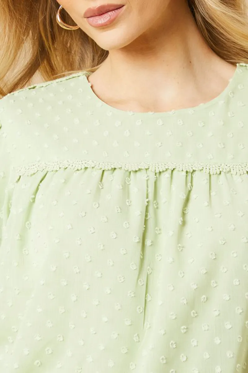 Casual Style Crew Neck Puff Sleeve Blouse