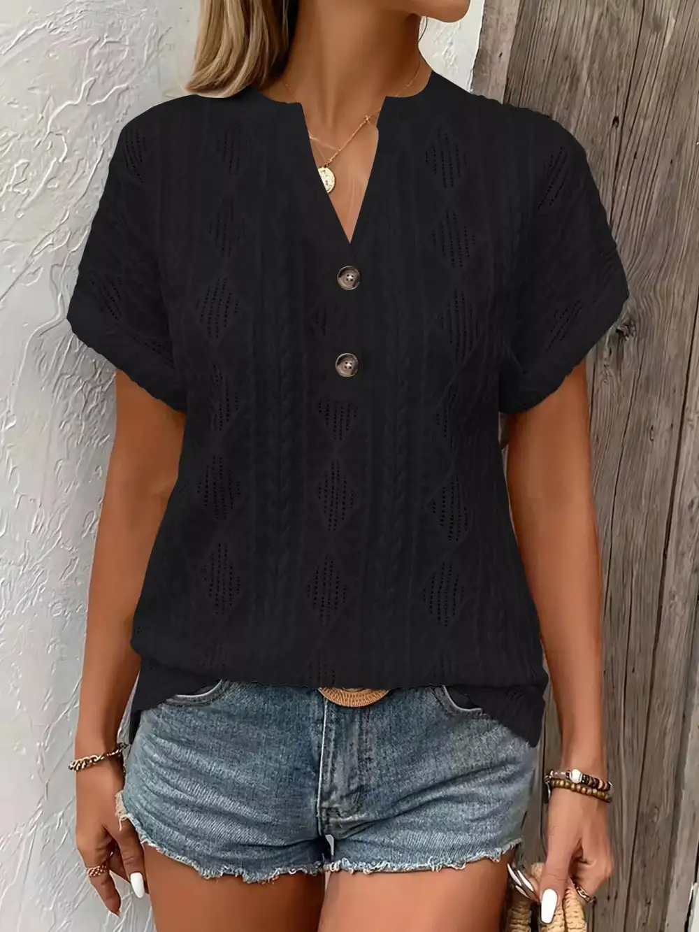 Diamond Pattern Short Sleeve Top
