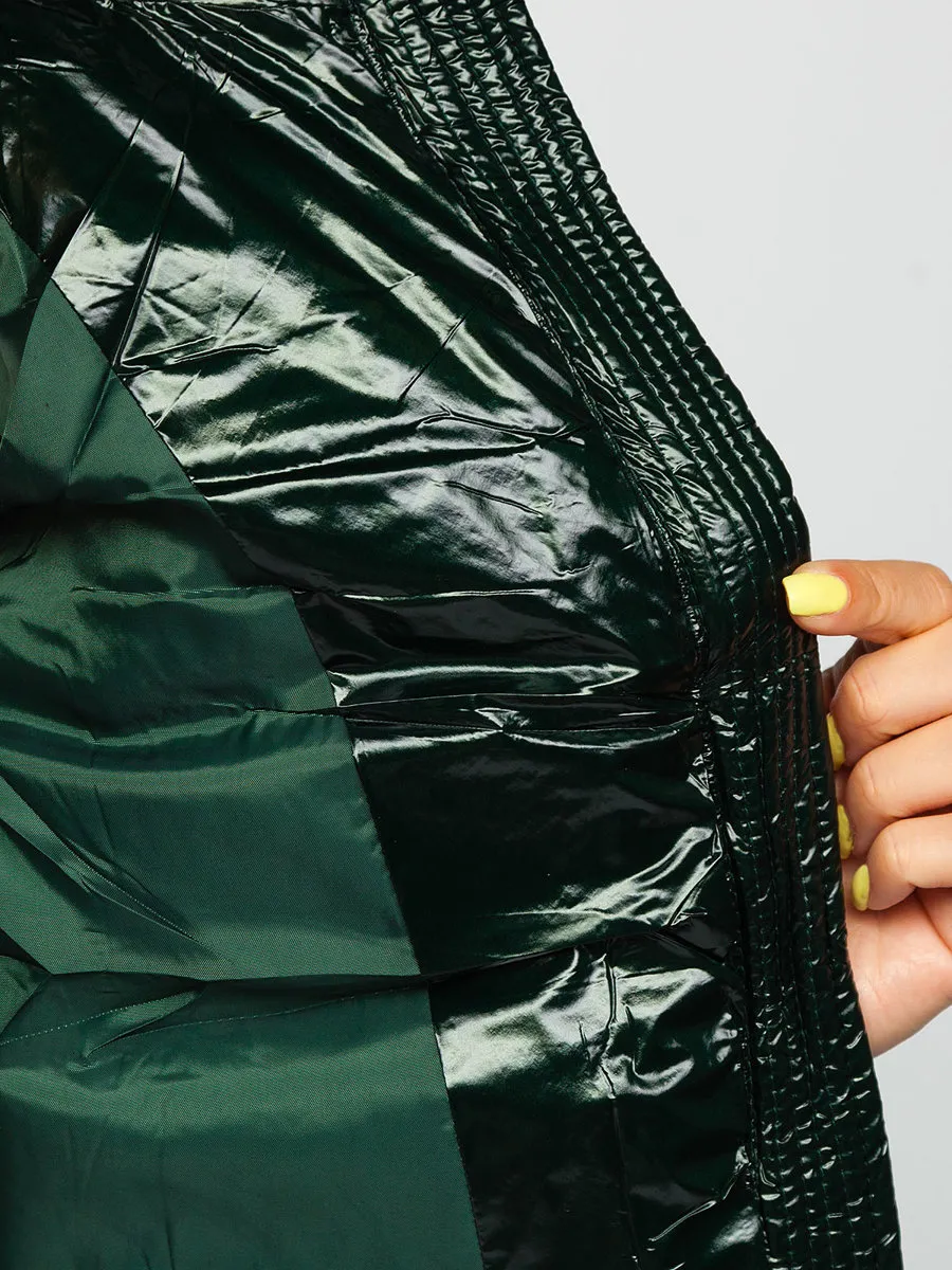 women's green quilted winter jacket with hood