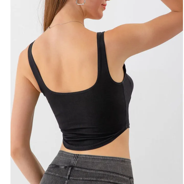 Seam Detail Cropped Denim Tank