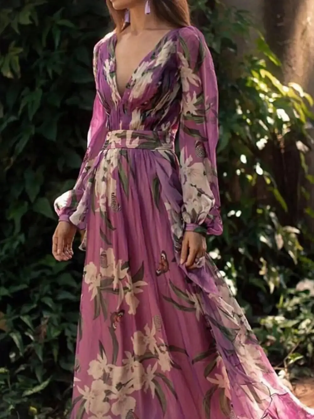 Long Sleeve Floral Printed Maxi Dress
