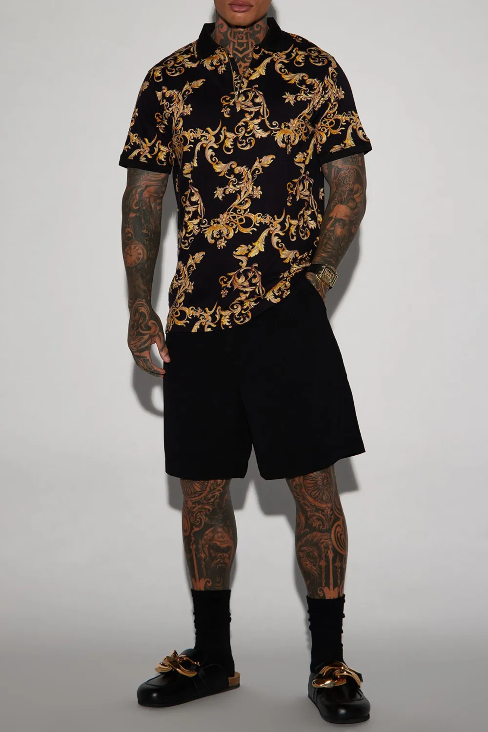 Graphic Short Sleeve Polo - Black