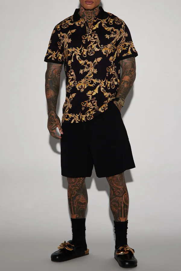 Graphic Short Sleeve Polo - Black