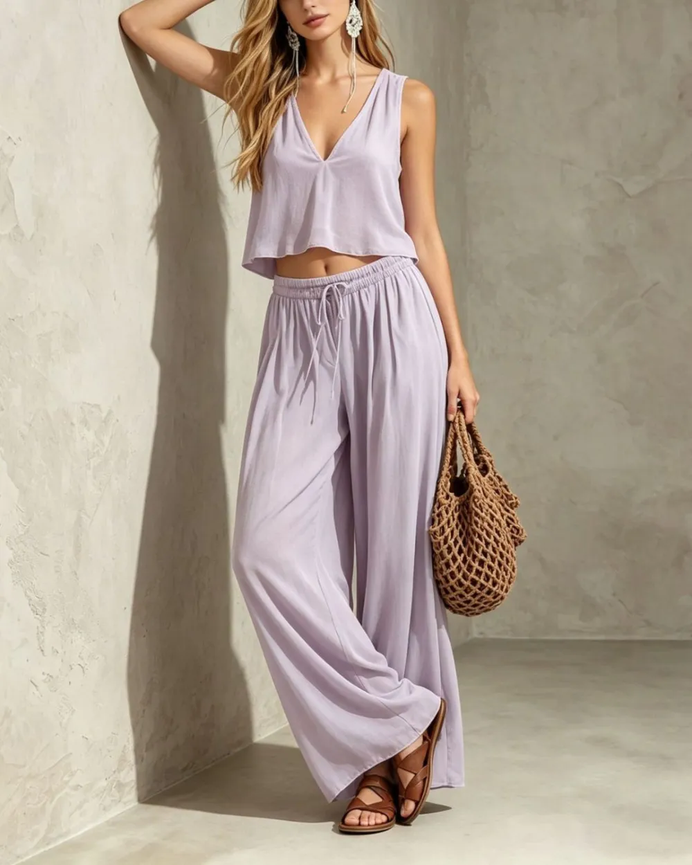 V-Neck Cotton Jersey Matching Set