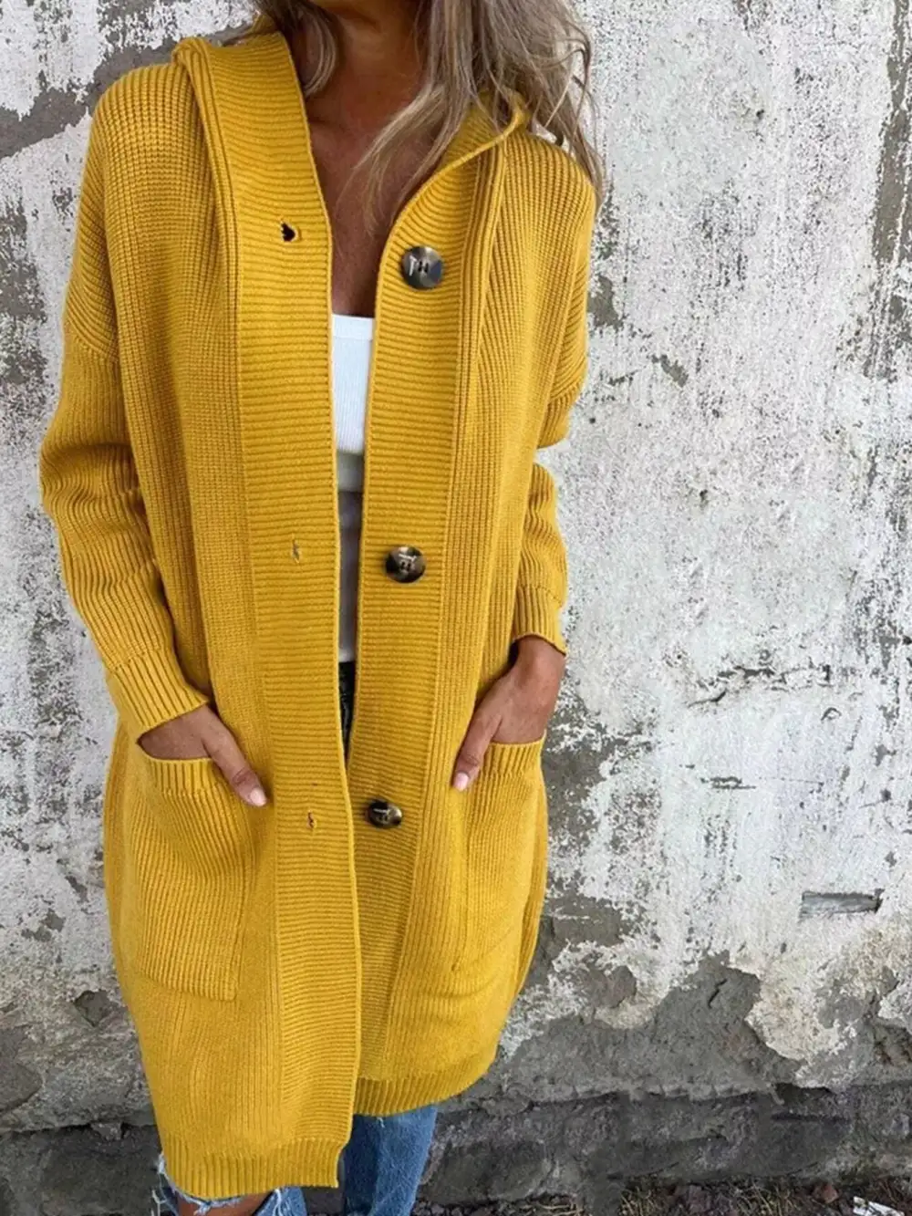 Full Size Button Down Hooded Cardigan Plus Size