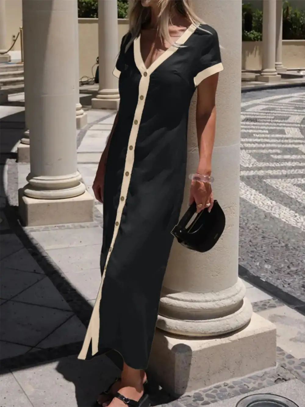 Smooth Finish Button Front Midi Dress