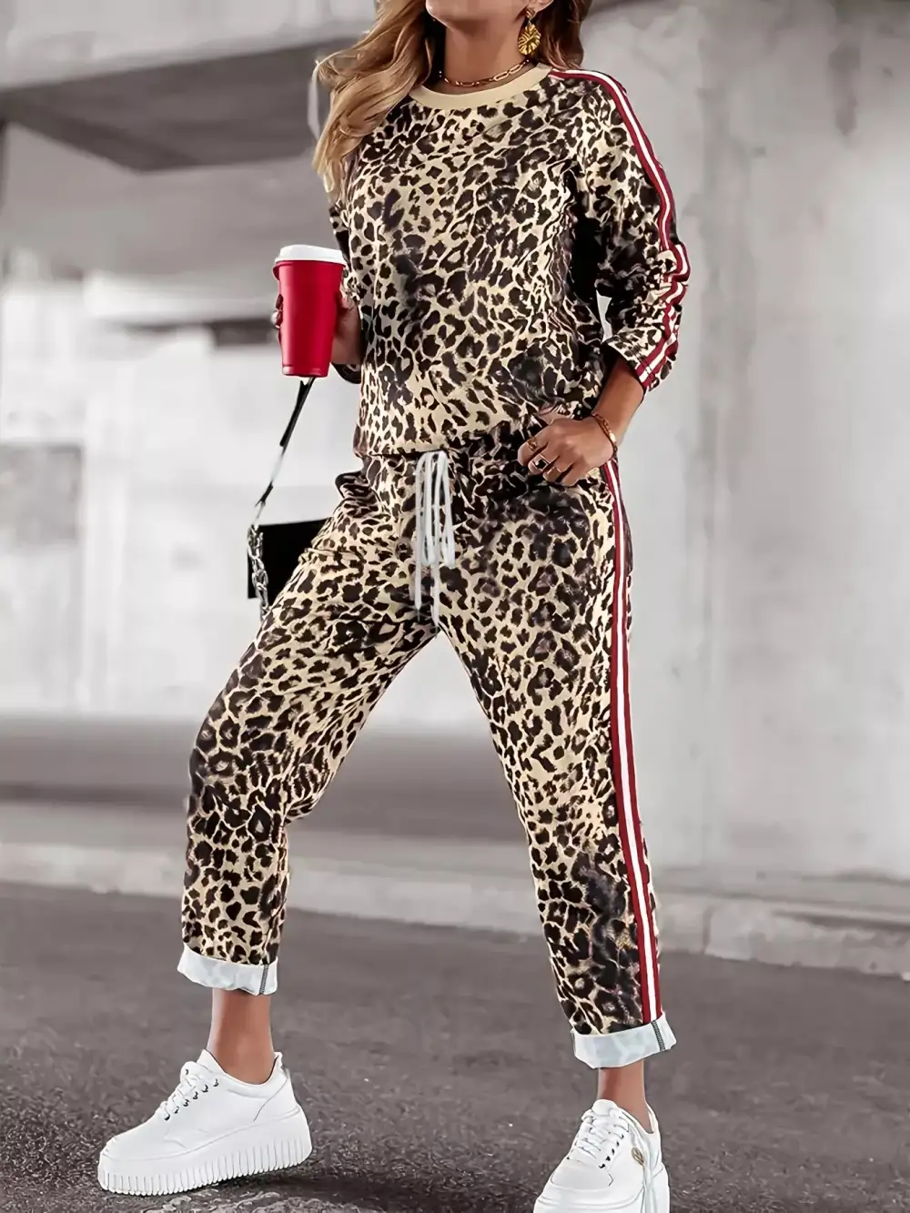 Leopard Print Long Sleeve Top and Pants Set