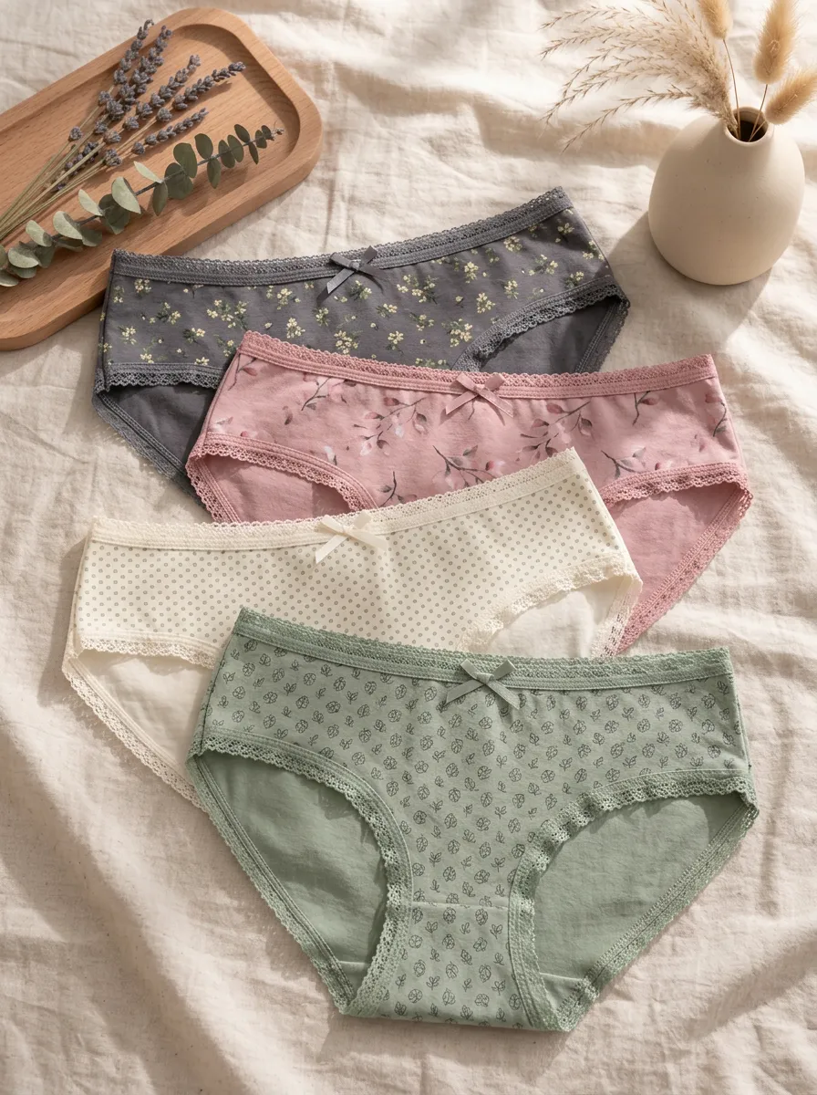 Women's Floral Polka Dot Bowknot Printed Panties 4-Pack