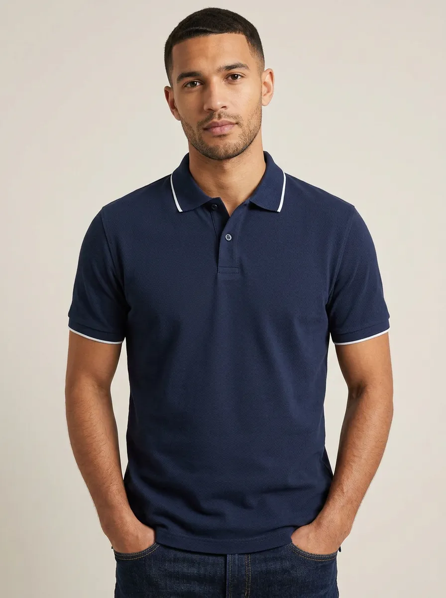 Men's Knit Textured Tipped-Collar Polo Shirt