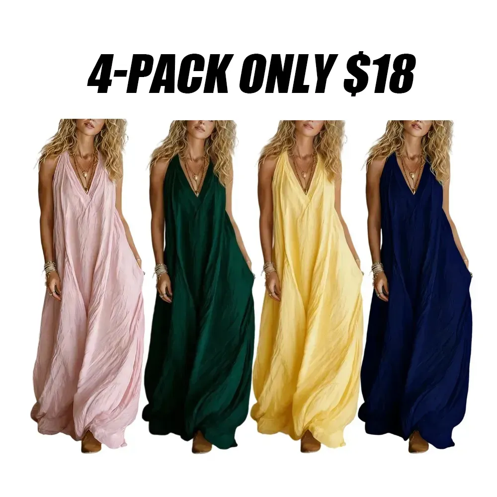 Women's Casual Boho Breeze Halter Maxi Jumpsuit