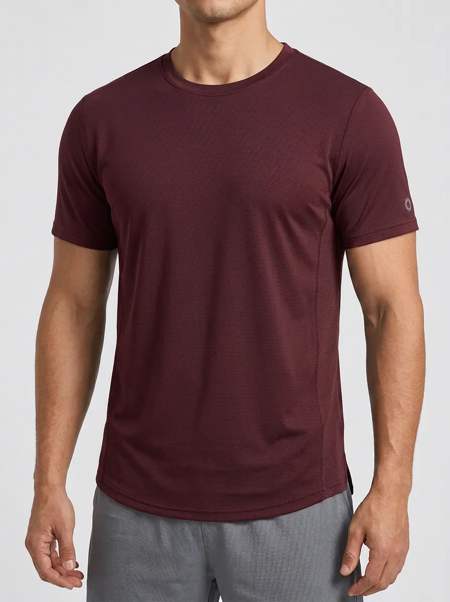 Men's Emblem Athletic Mesh Textured Active Sport Crewneck T-Shirt