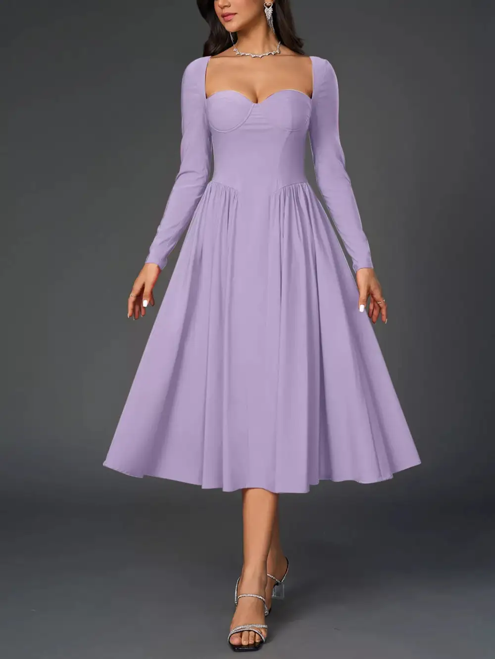 Long Sleeve Maxi Tie Detail Dress