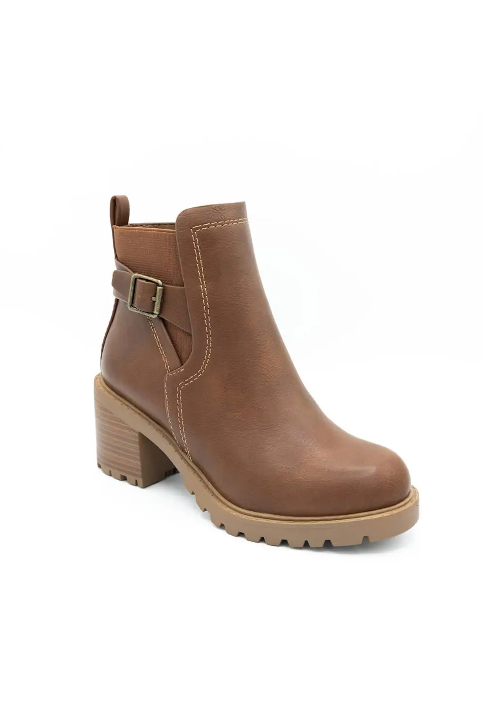Lug Sole Buckle Detail Zip Entry Round Toe Bootie