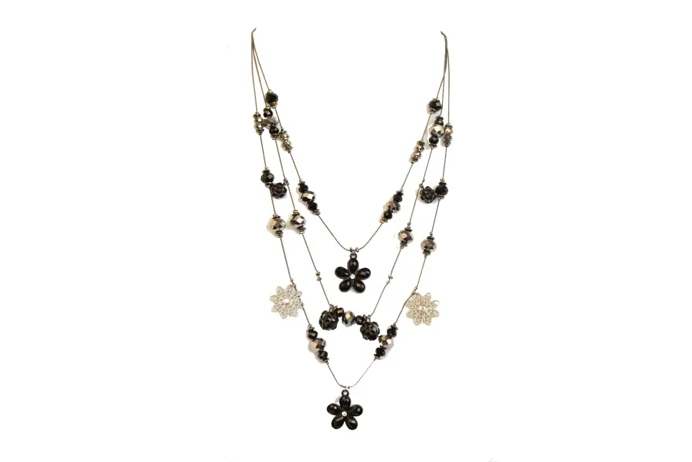 Dark Stone Beaded Multi Strand Bib Necklace