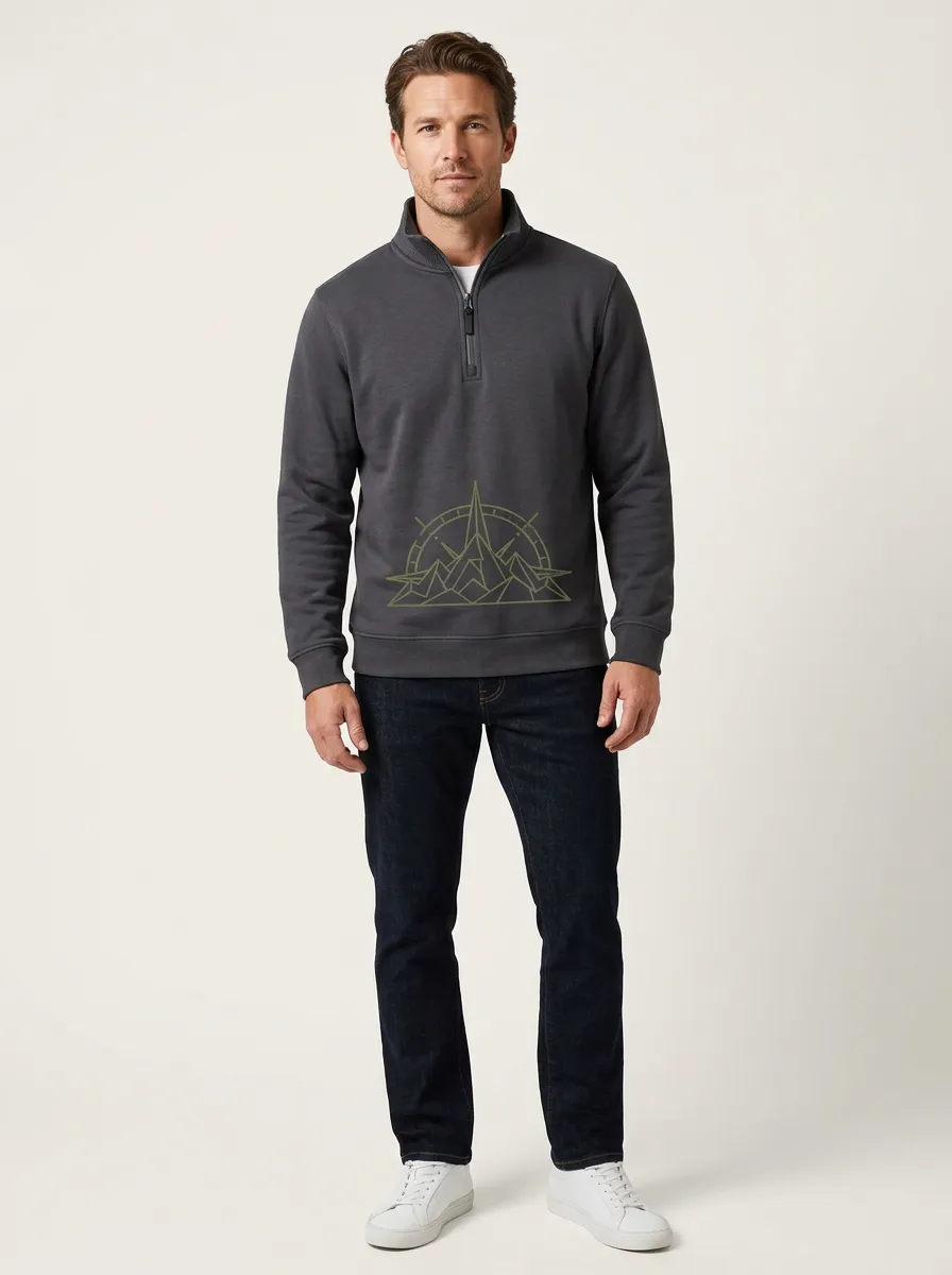 Men's Frontier Outdoor Mountain Compass Graphic Quarter-Zip-Neck Sweatshirt