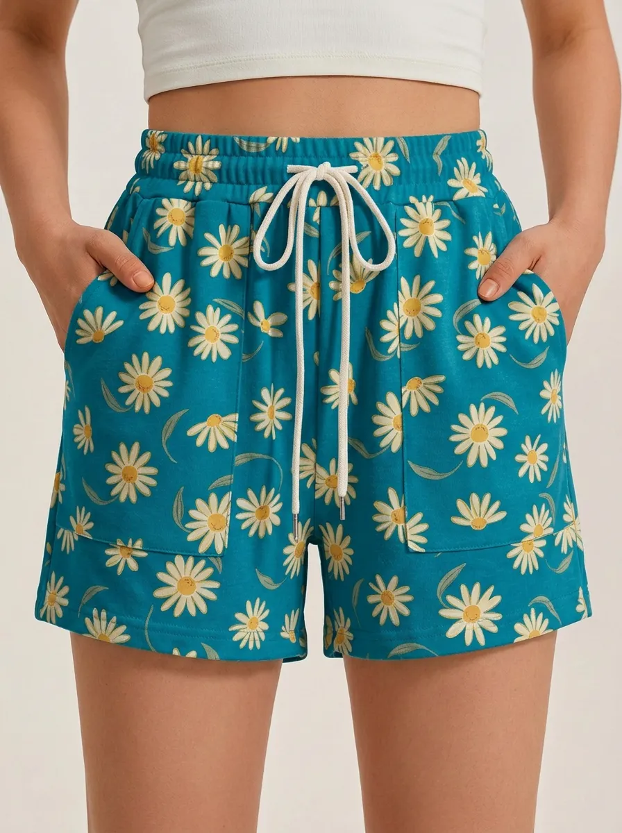 Women's High-Rise Daisy Patch-Pocket Shorts