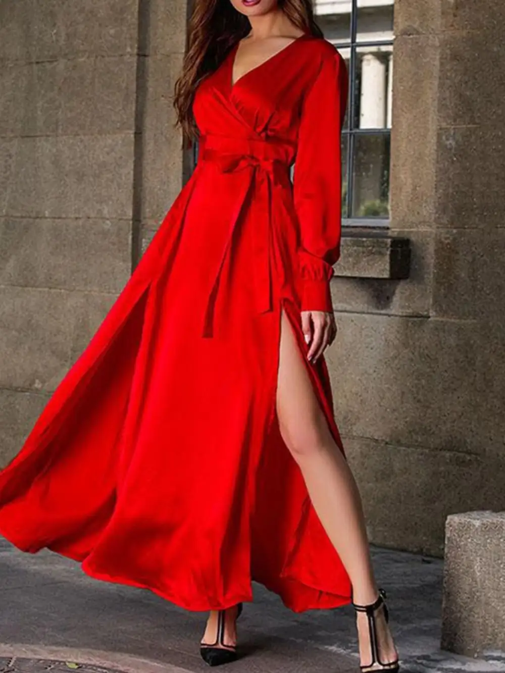 Slit Long Sleeve Maxi Dress