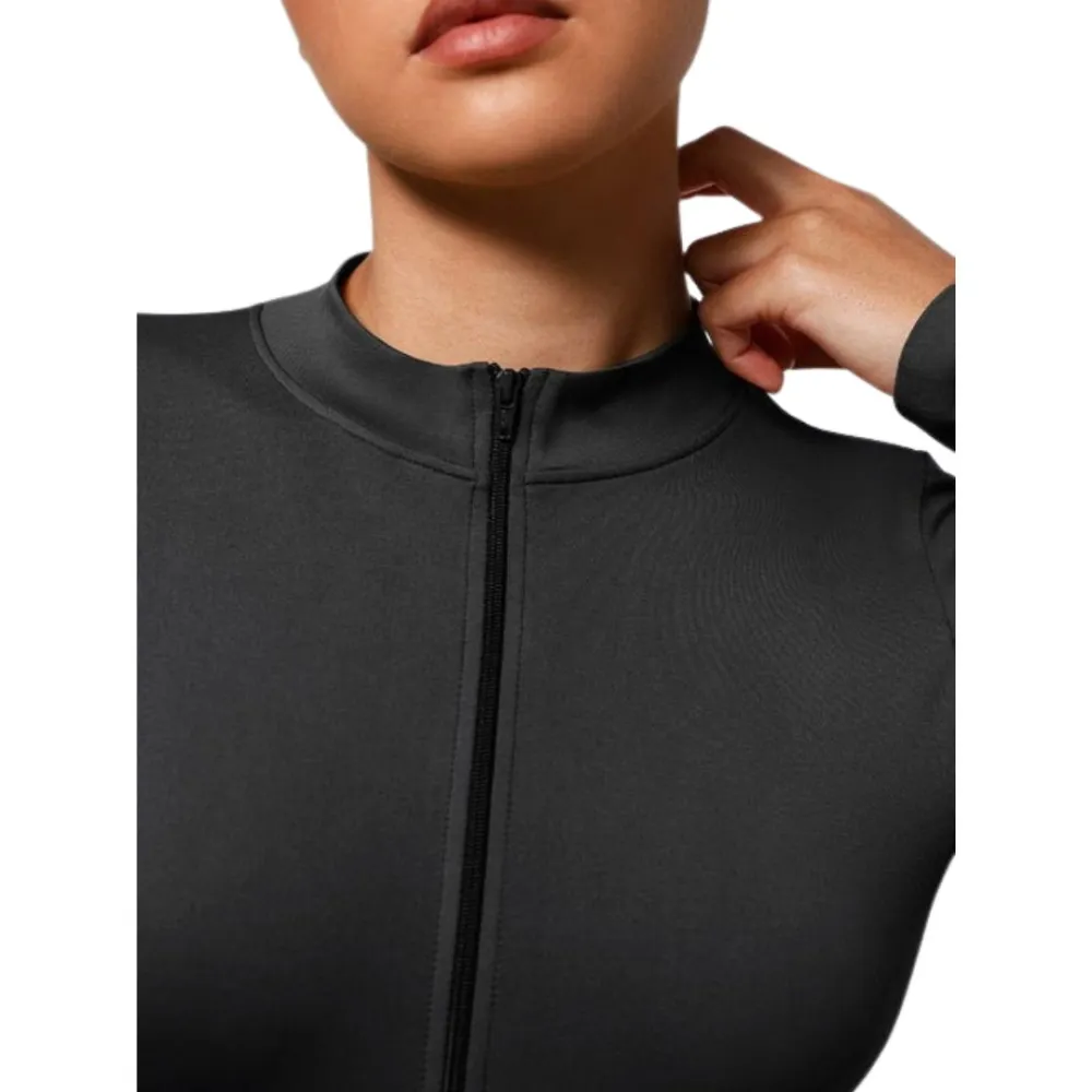 Zip Front Long Sleeve Thong Bodysuit