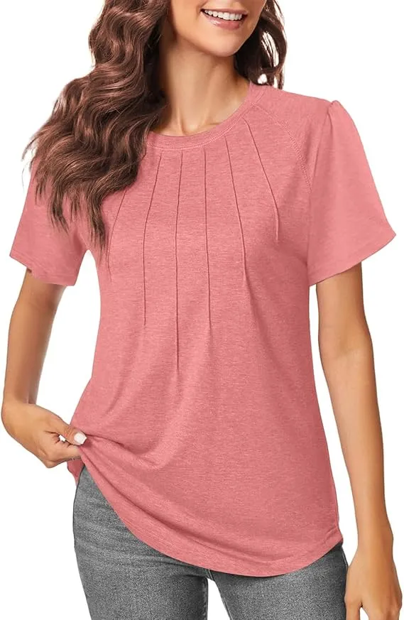 5PACK-Casual Short Puff Sleeve Pleated Shirts Casual Blouses