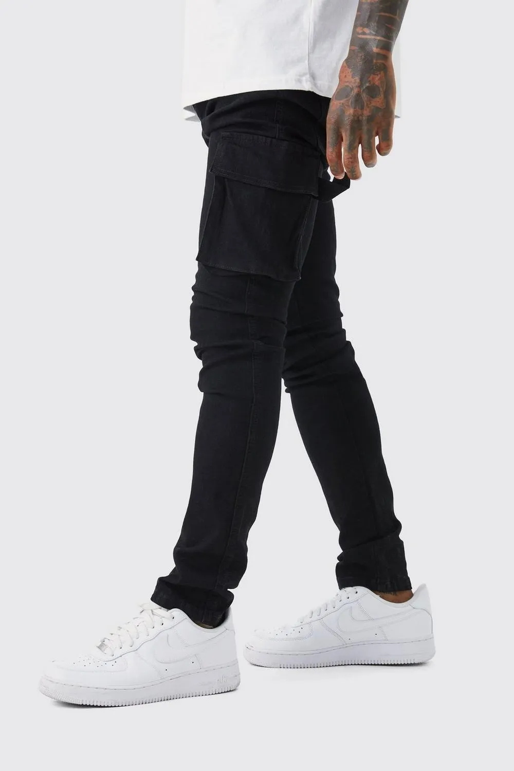 True Black Skinny Stretch Carpenter Cargo Jean