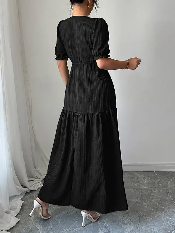 Front Pleated Neck Maxi Dress