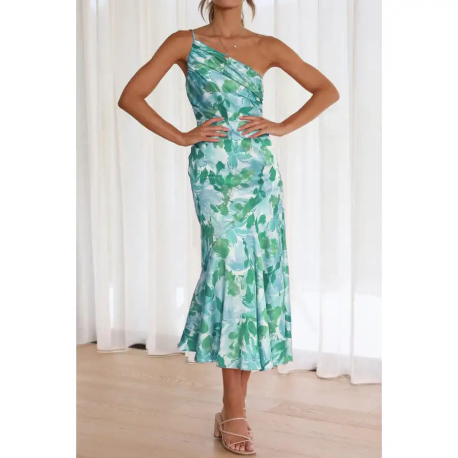 Ruched Single Shoulder Midi Dress
