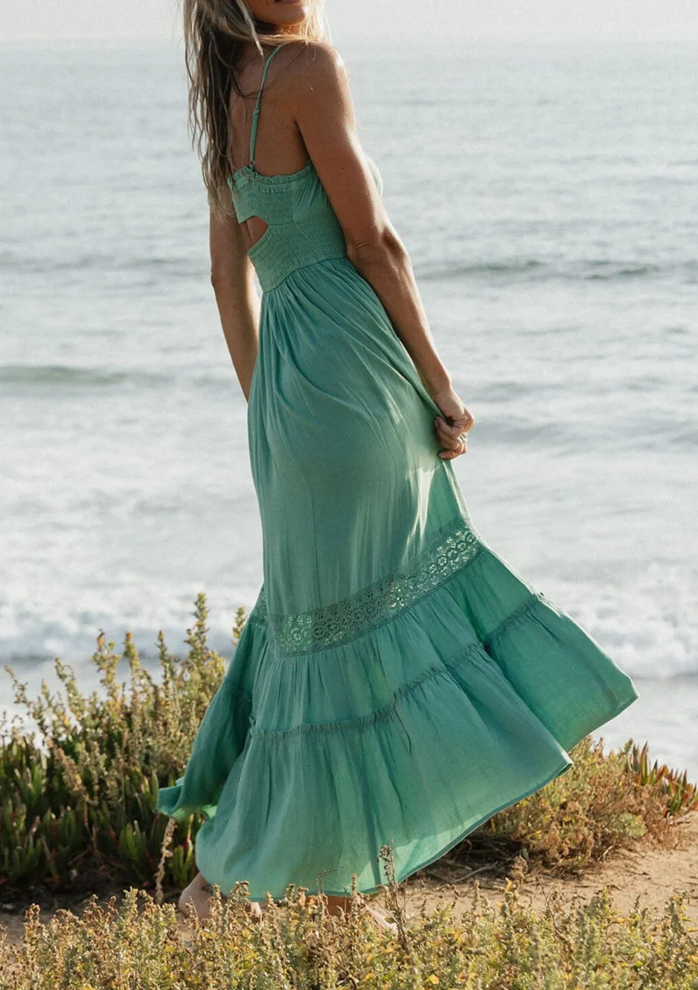 Ruffle Cutout Back Maxi Dress