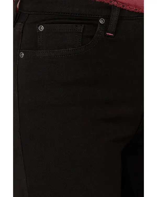 Relaxed High Rise Bootcut Stretch Denim Embroidered Jeans
