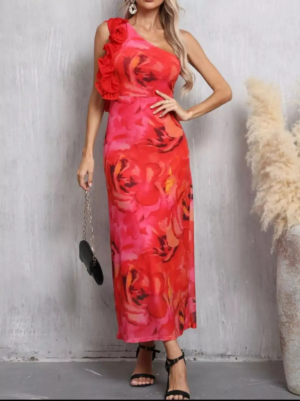 Lightweight Feel Floral Printed Ruffle Dress
