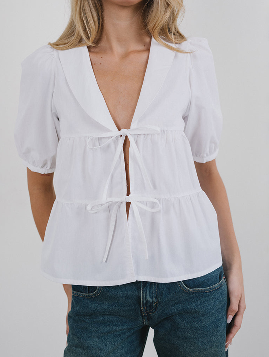 Puff Sleeve Shirt In Poplin White