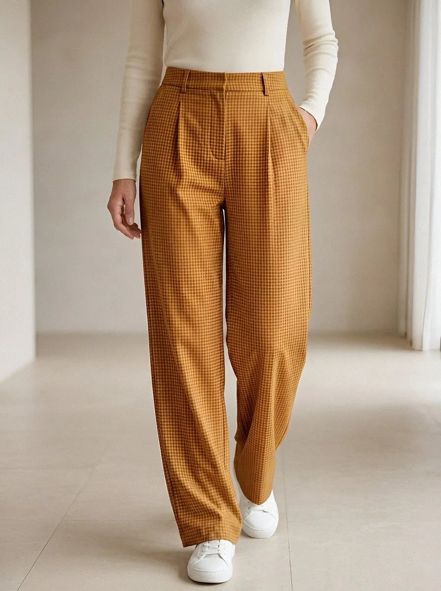 Women's Minimalist Gingham Print Casual Pants