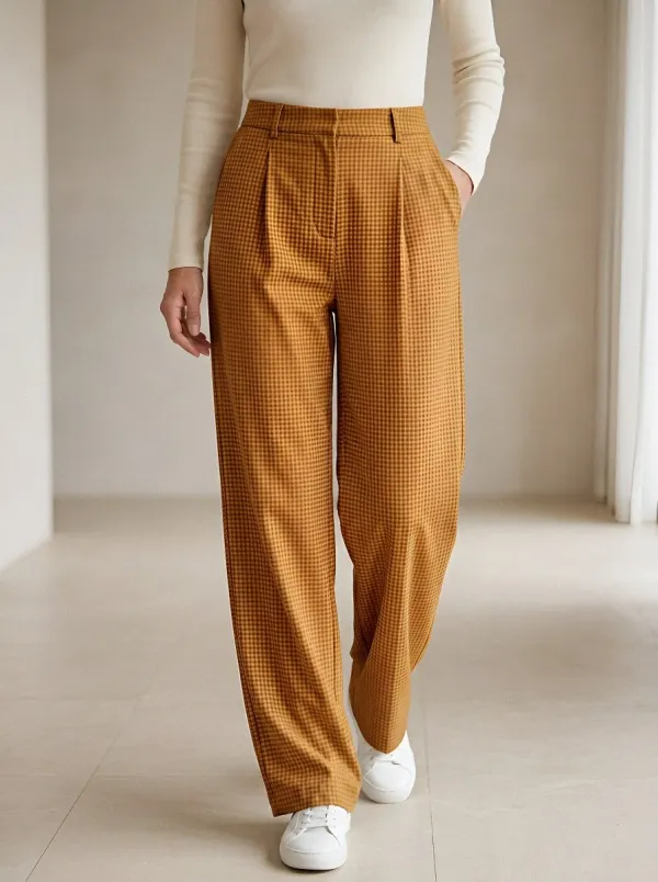 Women's Minimalist Gingham Print Casual Pants