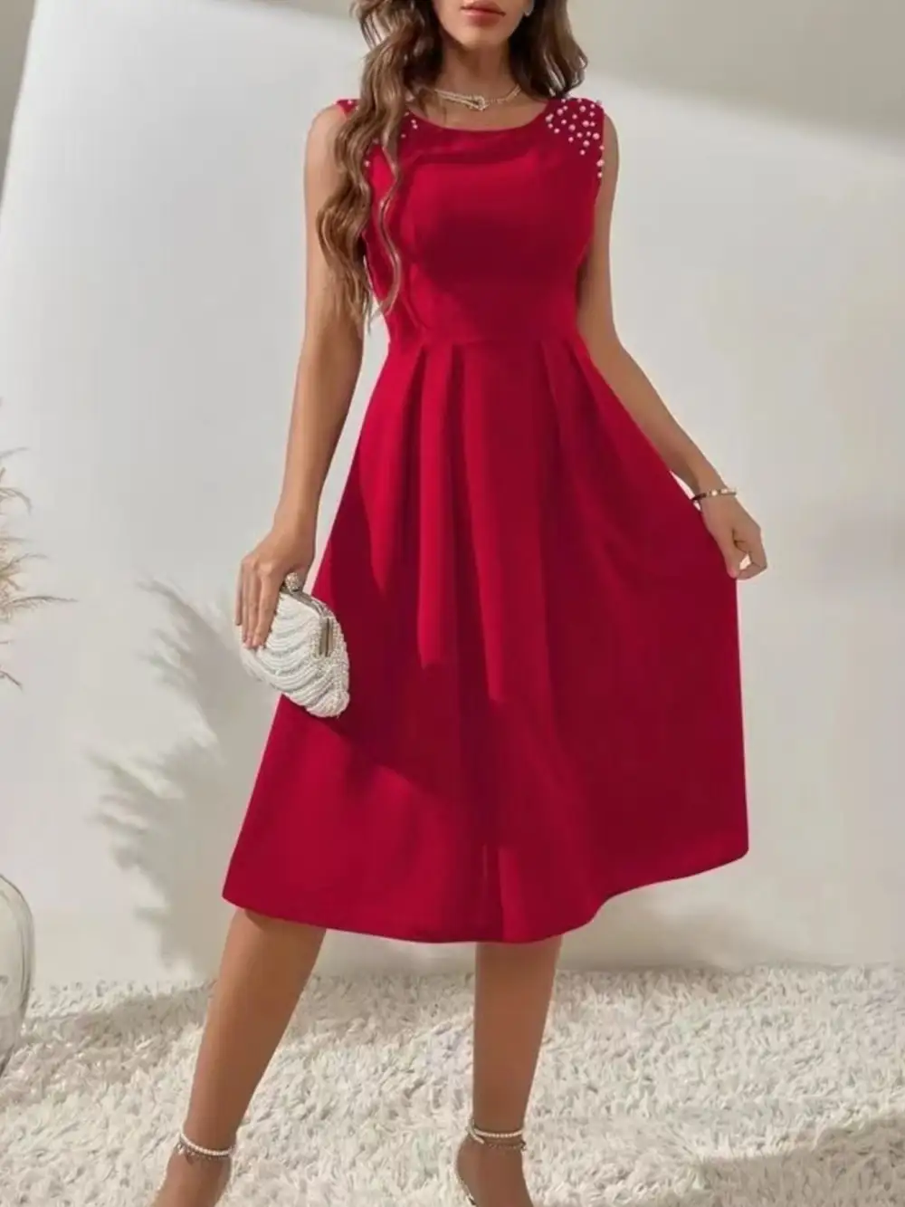 Polished Detail Sleeveless Midi Dress