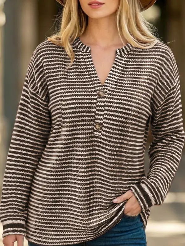 Relaxed Button Front Striped Tee