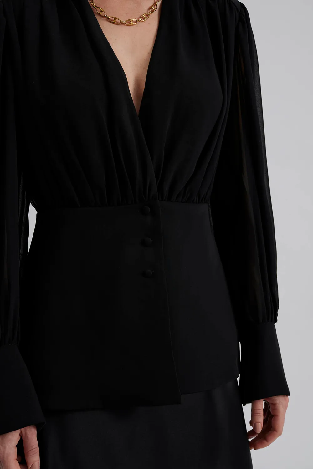 V Neck Puff Sleeve Blouse