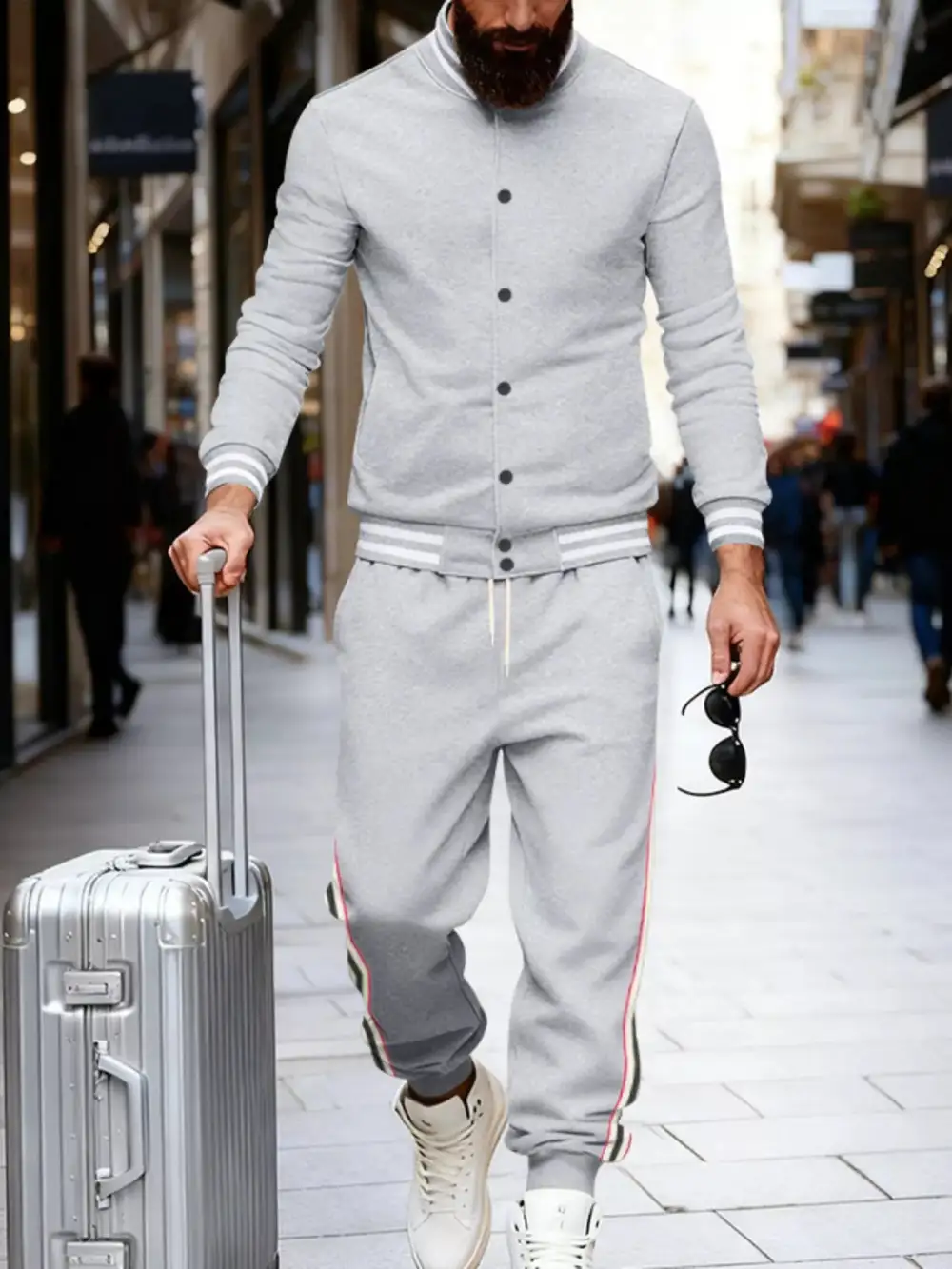 Men's Full Size Striped Snap Down Top and Pants Set