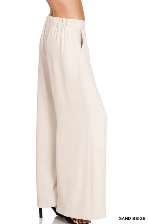 Relaxed Fit Elastic Waisted Wide Leg Pants