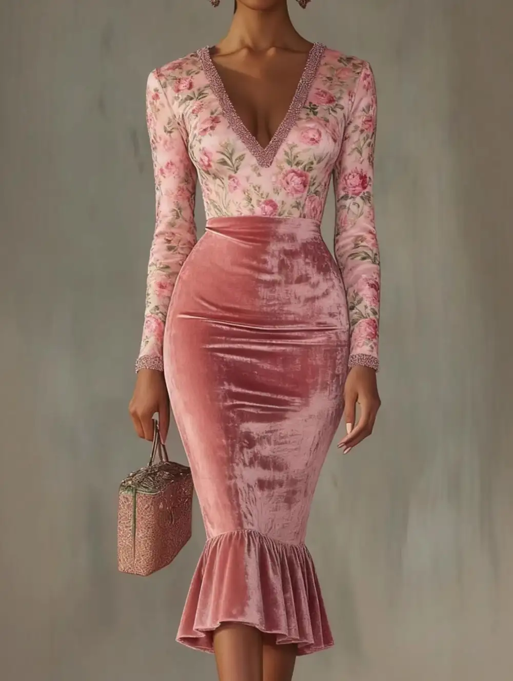 Velvet Cutout Slim-Fit Midi Bodycon Dress