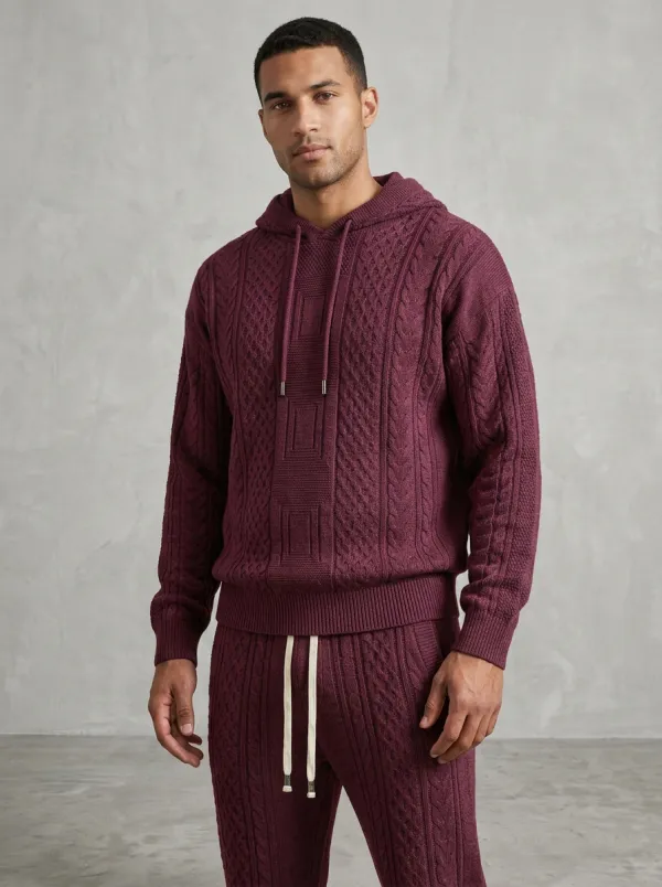 Cable-Knit Hooded Men's Knit Hoodie Jogger Set