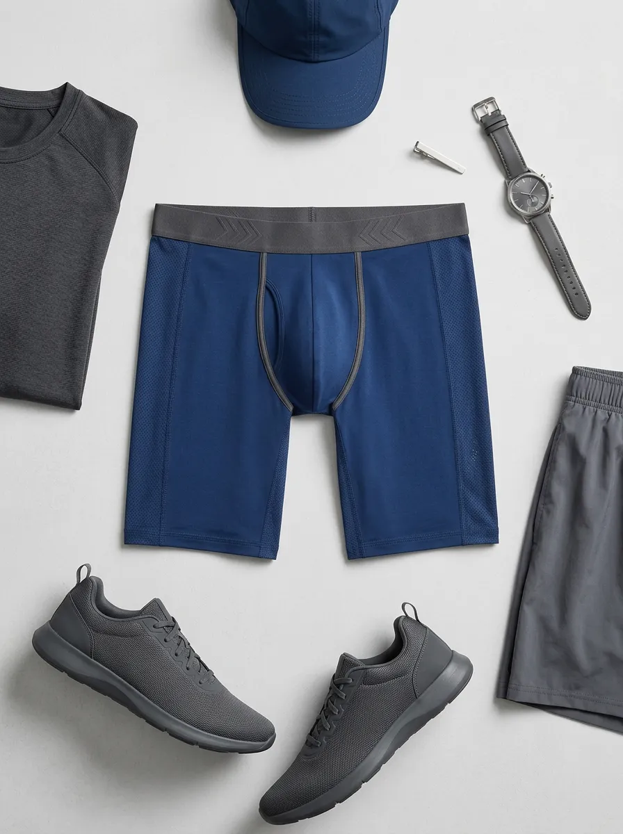 Men's Athletic Performance Blue Solid Printed Boxer Briefs