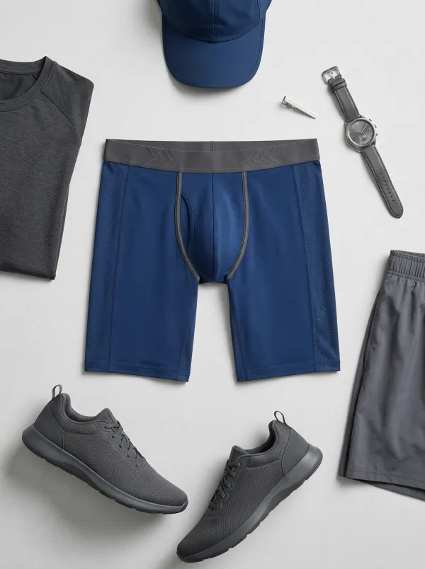 Men's Athletic Performance Blue Solid Printed Boxer Briefs