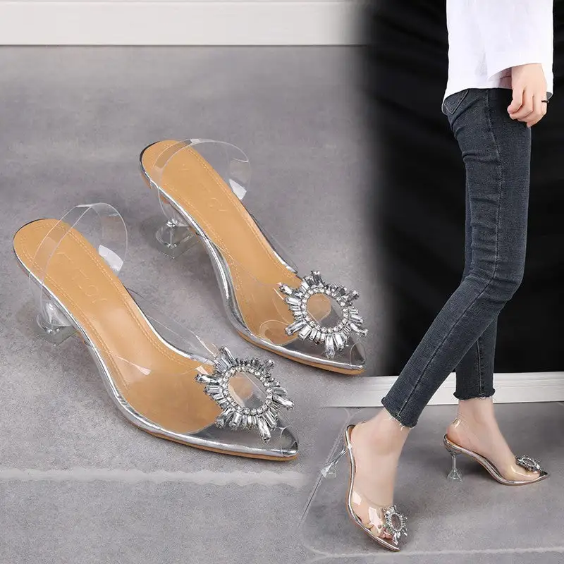 Pointed Toe Slingback Rhinestone Lightweight High Heels