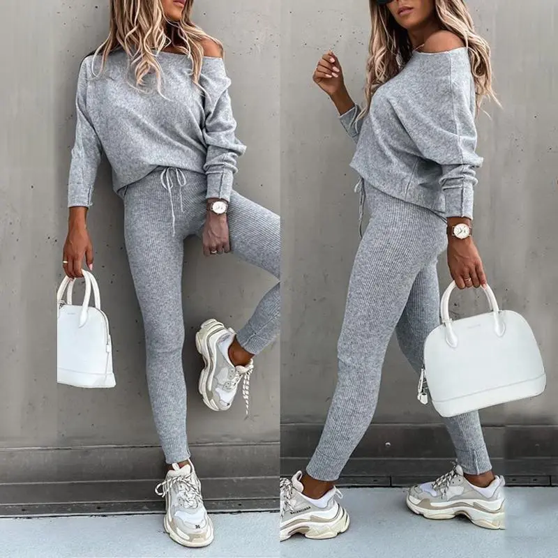 Women's 2 Piece Lounge Outfit Long Sleeve Pullover Tops Drawstring High Waisted Pants Set Tracksuit