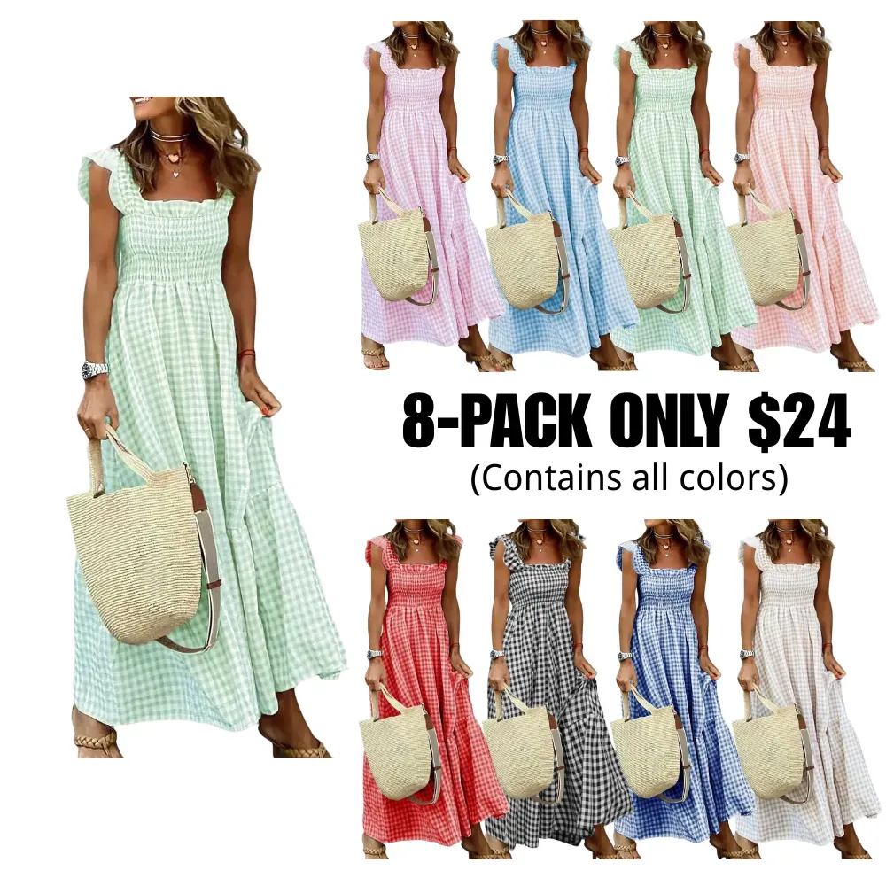 Women's Retro Plaid Smocked Dress
