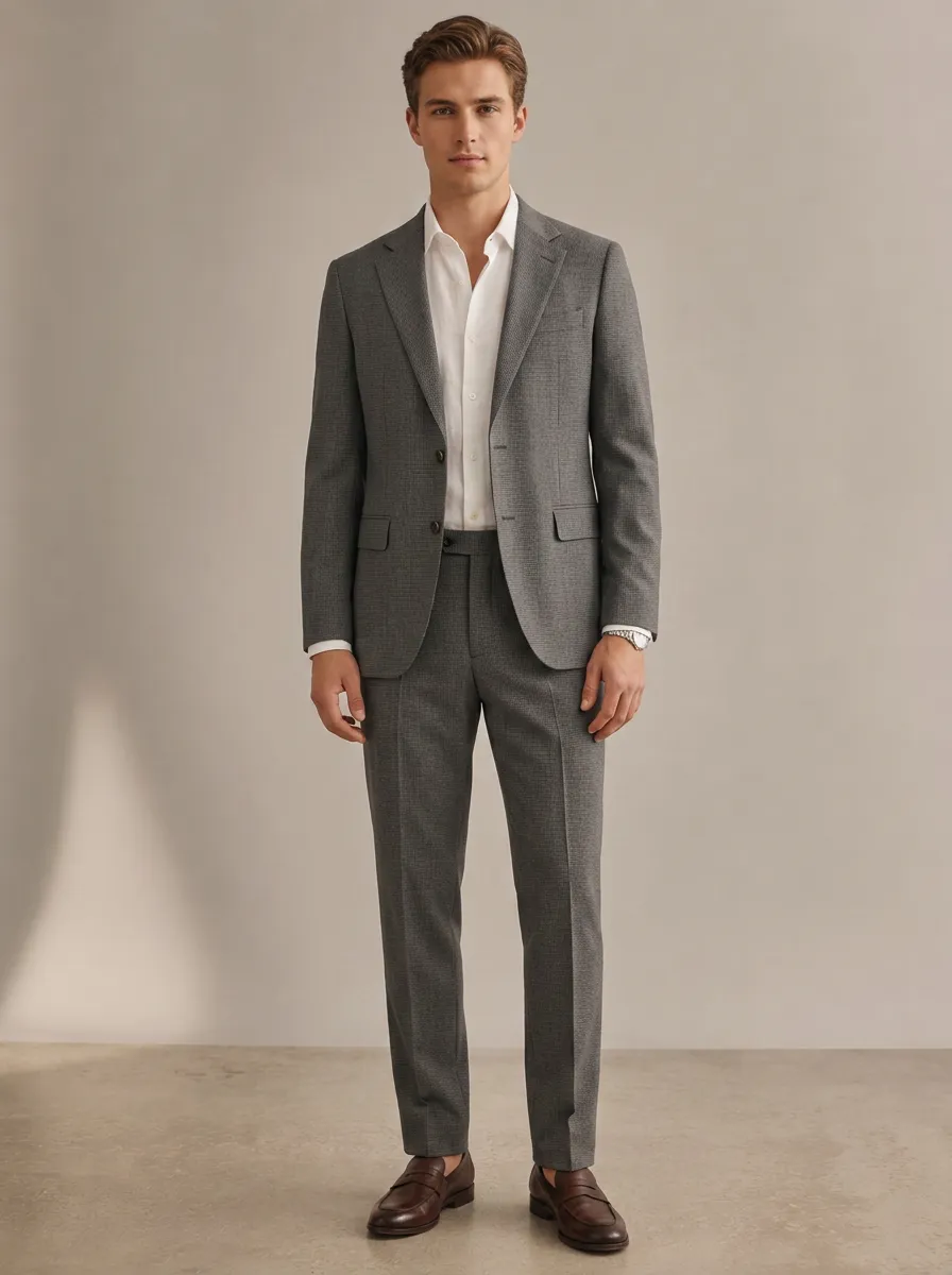 Men's Business Formal Grey Micro-Patterned Tailored Suit Set